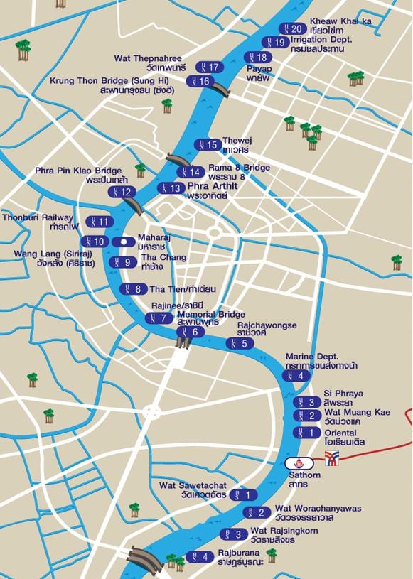 říční loď, bangkok mapě