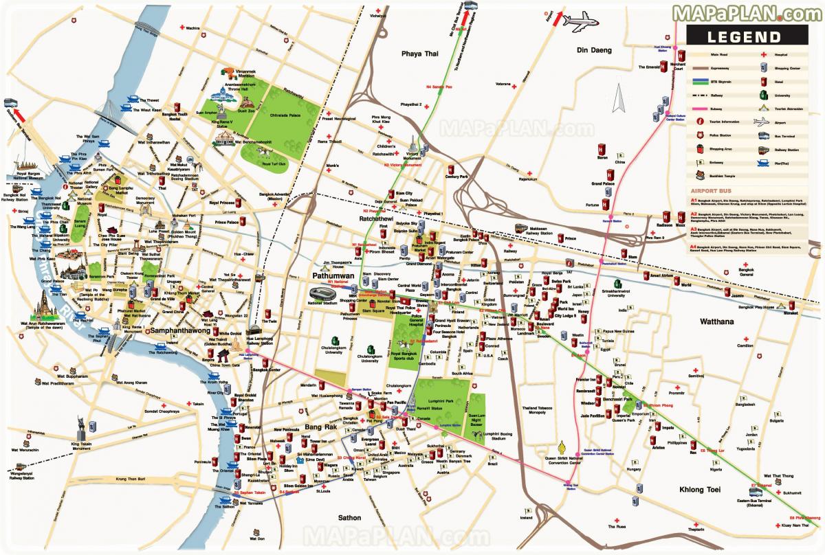 bangkok, hlavní atrakce mapa