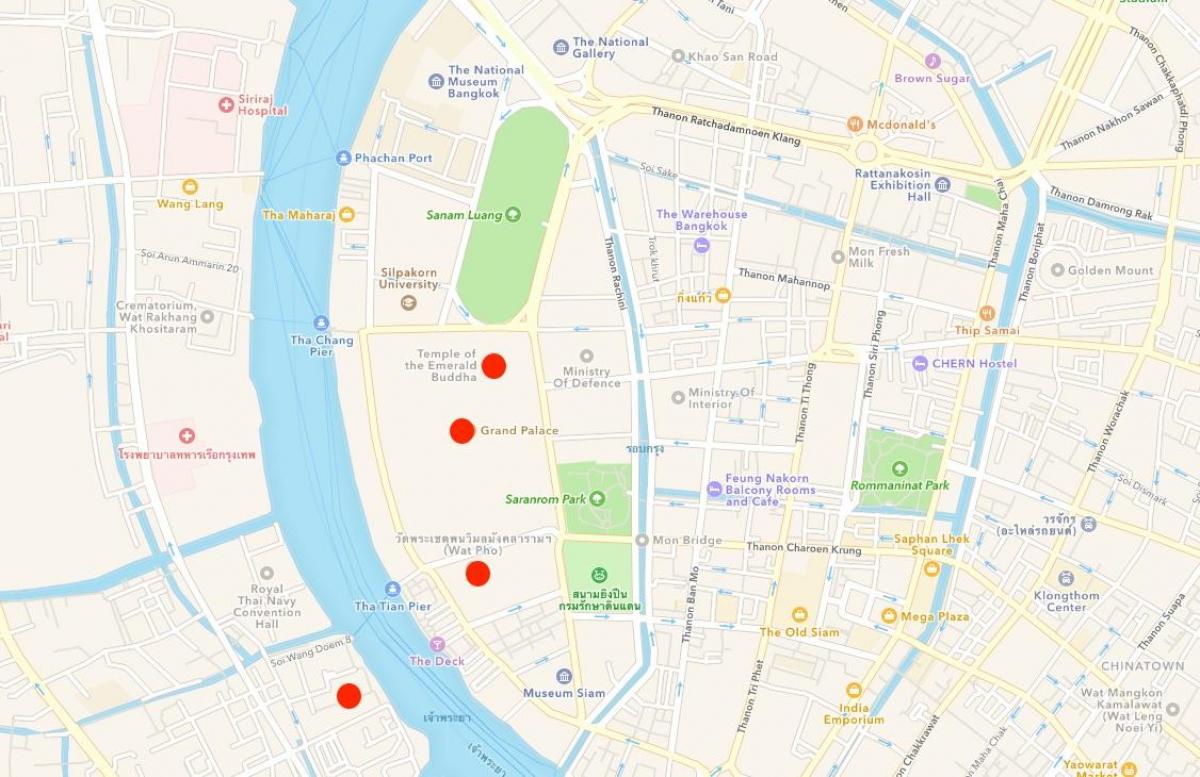 mapa chrámy v bangkoku