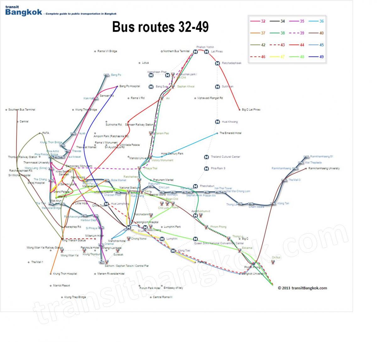 autobusové trasy mapě bangkok